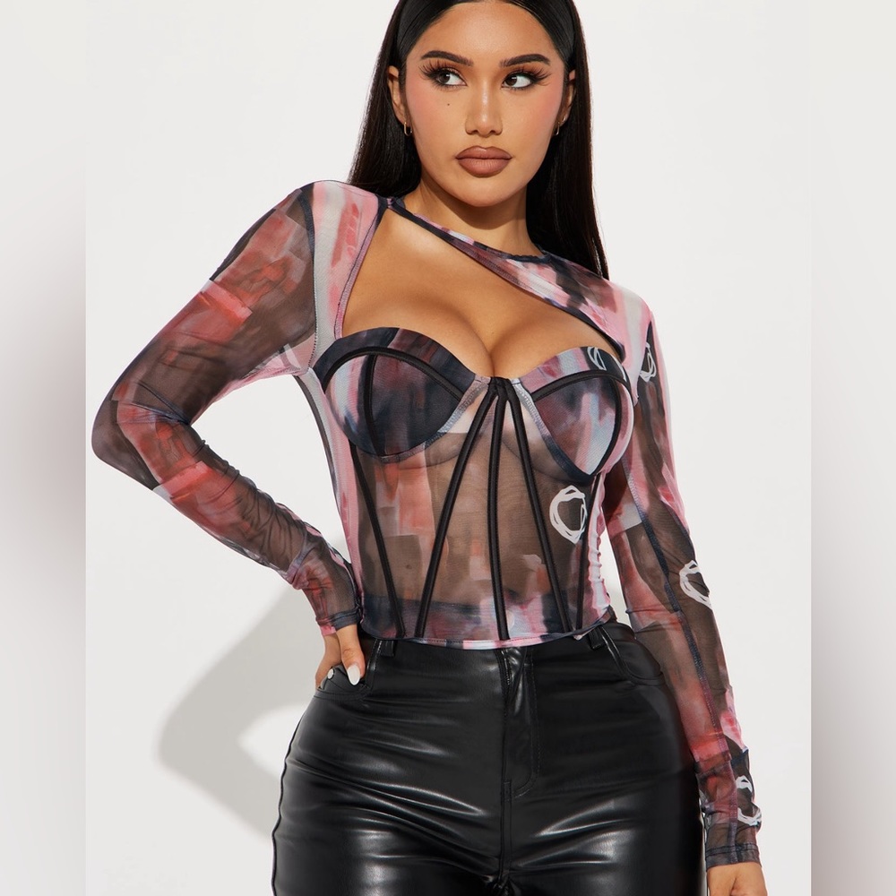 Fashion Nova Fallin In Love Mesh Corset Top M